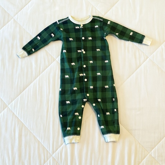 The Little Blue House by Hatley union suit in green and cream bear plaid print - Picture 1 of 5